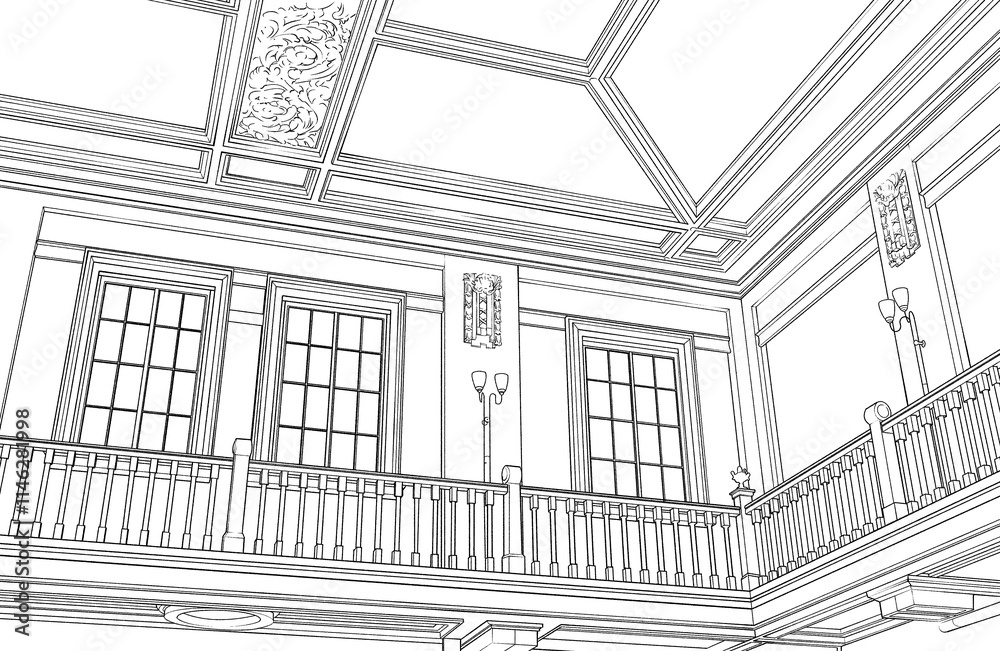 漫画風ペン画イラスト 明治大正_廊下 漫画風ペン画イラスト 明治大正_廊下
