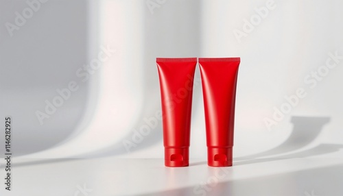 Wallpaper Mural minimalist red skincare tubes Torontodigital.ca