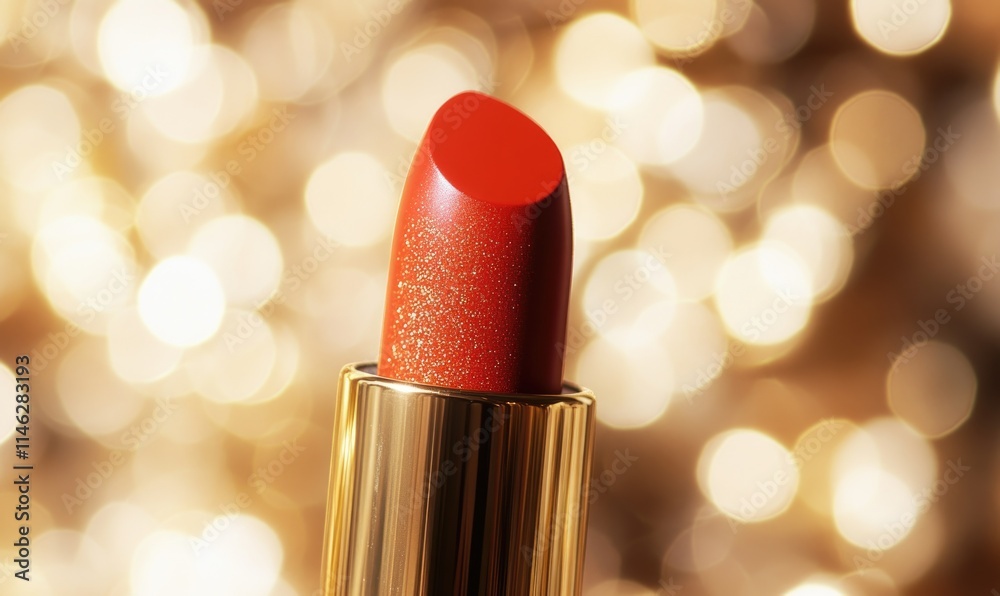 A red lipstick with gold trim A red lipstick with gold trim