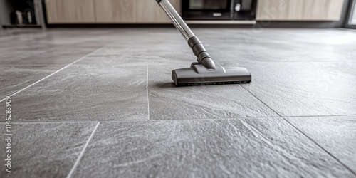 Wallpaper Mural Vacuuming the kitchen floor features a close up view of a grey tile surface being cleaned using a vacuum cleaner s pipe, highlighting the effective vacuuming process without a brush. Torontodigital.ca