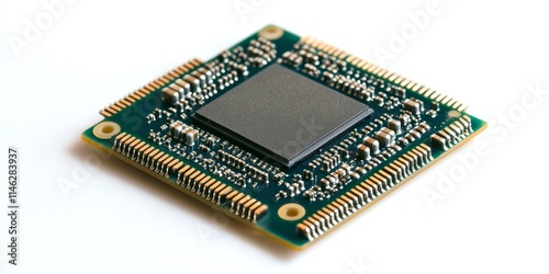 Electronic computer processor displayed on a white background, highlighting the intricate design and technology of the computer processor for various applications.