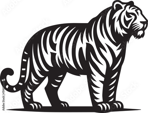 tiger, tiger logo vector, tiger vector illustration, tiger silhouette vector black and white full body eps file