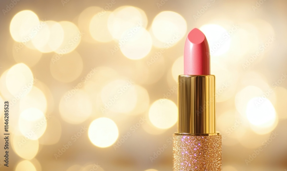 A pink lipstick with a gold colored cap A pink lipstick with a gold colored cap