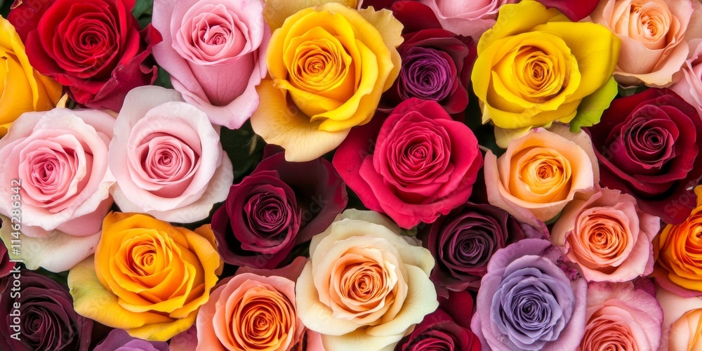 Vibrant roses in a variety of stunning colors, including yellow, pink, red, and purple, showcase the beauty of roses and their diverse hues in an exquisite display of natural elegance. Vibrant roses in a variety of stunning colors, including yellow, pink, red, and purple, showcase the beauty of roses and their diverse hues in an exquisite display of natural elegance.