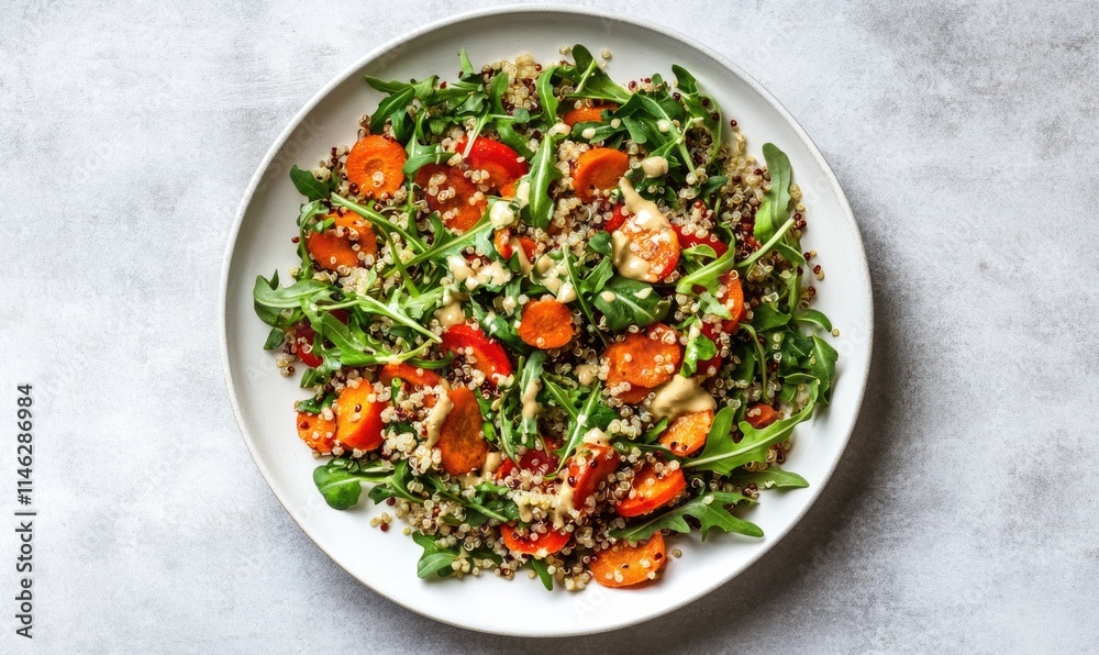 A plate of food with a salad of carrots and greens A plate of food with a salad of carrots and greens