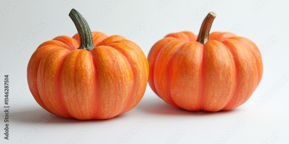 Obraz premium Two small decorative pumpkins are set against an isolated white background, showcasing the charm of decorative pumpkins in a minimalist setting perfect for seasonal themes.