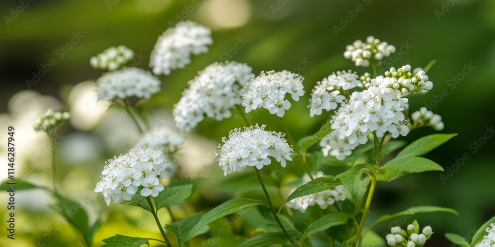 A delicate small white flower that flourishes in spring, showcasing the beauty of Thunberg spirea. This charming small white flower adds charm to any garden in springtime. A delicate small white flower that flourishes in spring, showcasing the beauty of Thunberg spirea. This charming small white flower adds charm to any garden in springtime.