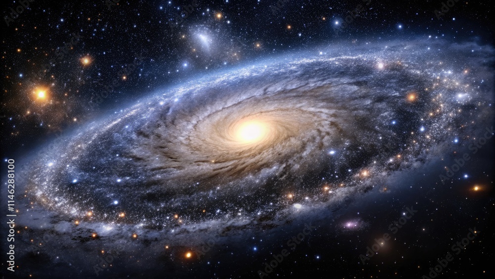 Fototapeta premium Spiral Galaxy with Intricate Arms and Vibrant Colors Against Dark Cosmic Background