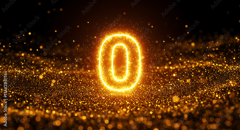Sparkling Golden Number Zero Glittering Lights Background Sparkling Golden Number Zero Glittering Lights Background