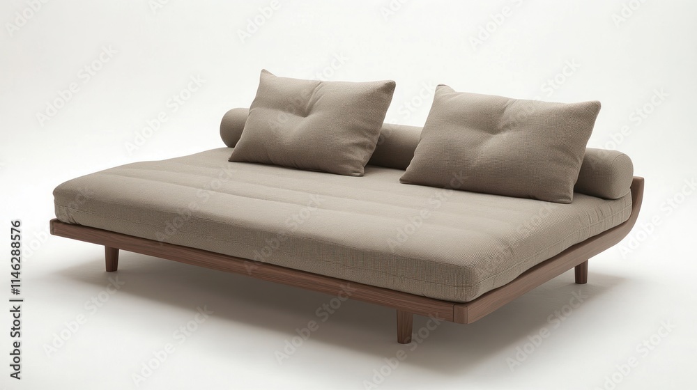 Modern Beige Daybed with Wooden Frame and Pillows Modern Beige Daybed with Wooden Frame and Pillows
