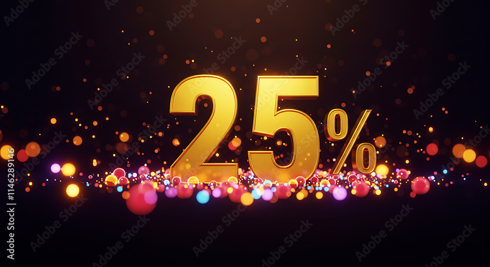 25 Off Sale Golden Discount Promotion with Festive Lights