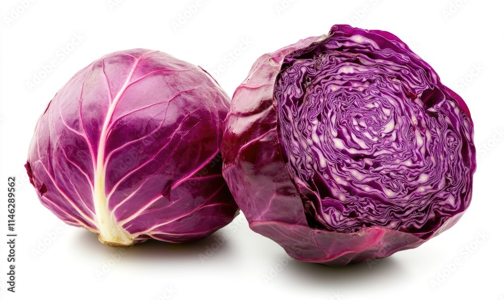 A purple cabbage is cut in half