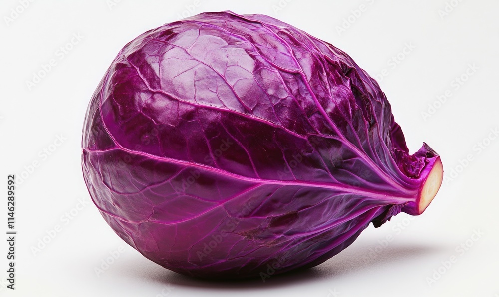 Fototapeta premium A purple cabbage is sitting on a white surface