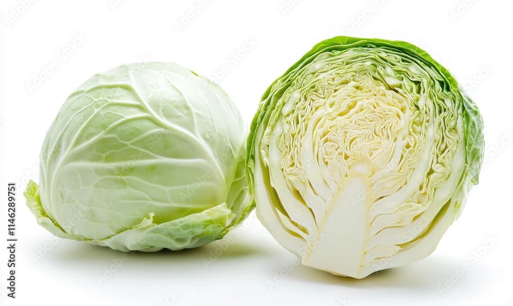 A head of cabbage is cut in half A head of cabbage is cut in half