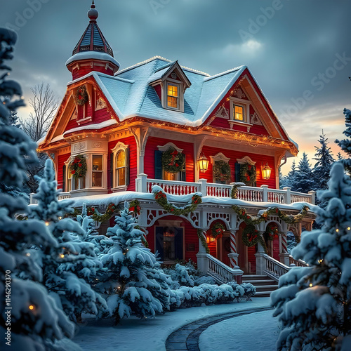 christmas house in the city photo