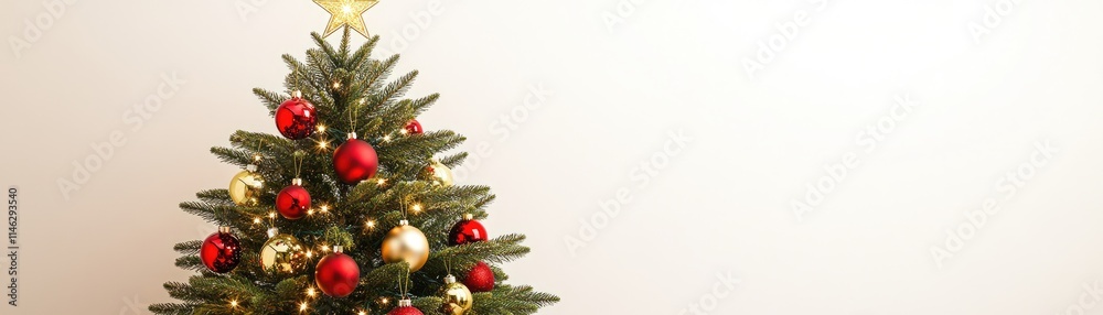 A decorated Christmas tree with ornaments and a star on top, symbolizing holiday cheer. A decorated Christmas tree with ornaments and a star on top, symbolizing holiday cheer.