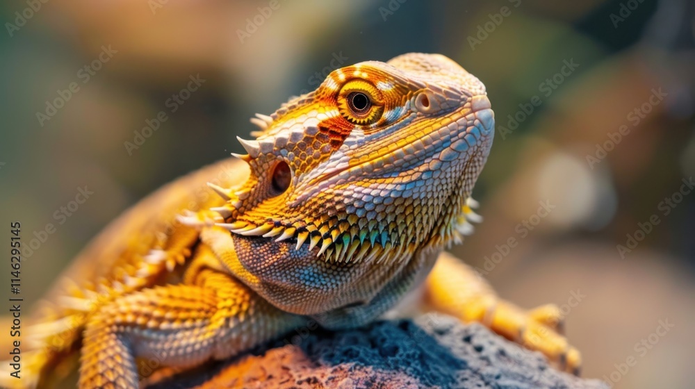 Obraz premium Vivid Close-up of a Bearded Dragon on a Branch