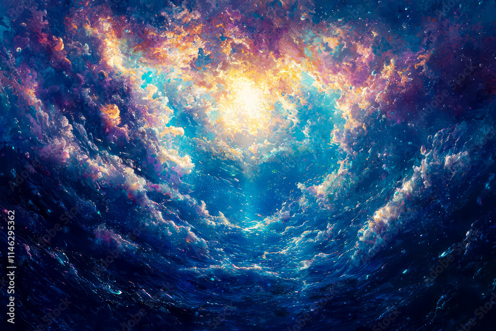 Obraz premium Exploring the Deep Blue Abyss: Capturing the Underwater Beauty of the Sea with Sunlight