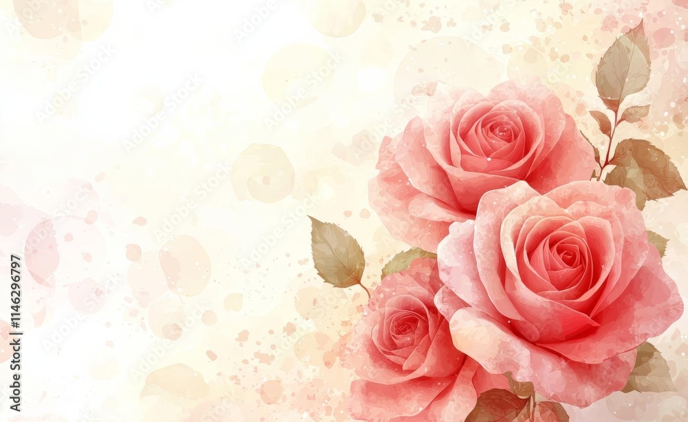 Obraz premium Abstract romantic rose horizontal background. Delicate design template for greeting cards and invitations. , isolated on white background, , copy space, copy space for text,