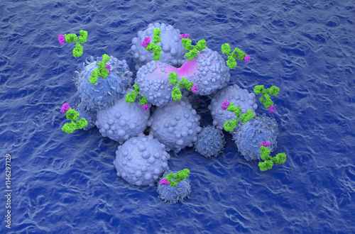 Monoclonal antibody therapy in Breast cancer - isometric view 3d illustration