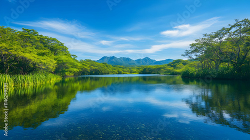 Serene Lake Landscape Illustration