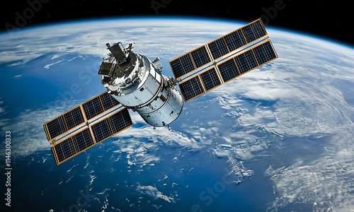 Satellite orbiting Earth, showcasing technology in space.