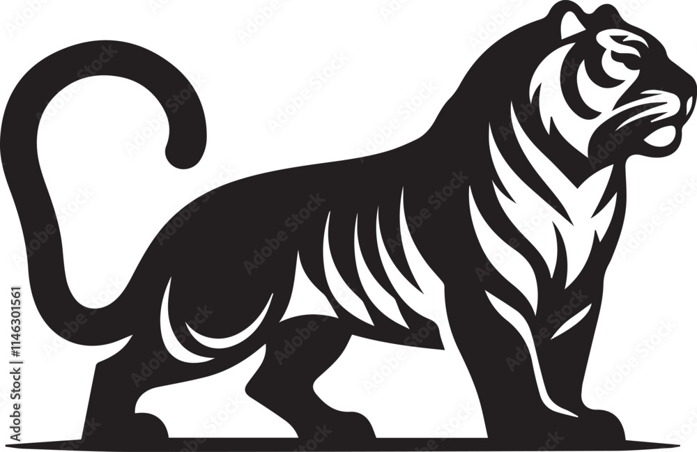 Obraz premium tiger, tiger logo vector, tiger vector illustration, tiger silhouette vector black and white full body eps file