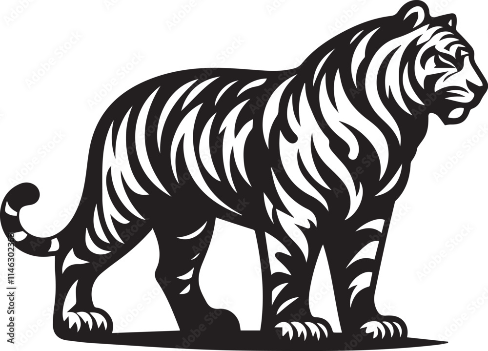 Fototapeta premium tiger, tiger logo vector, tiger vector illustration, tiger silhouette vector black and white full body eps file