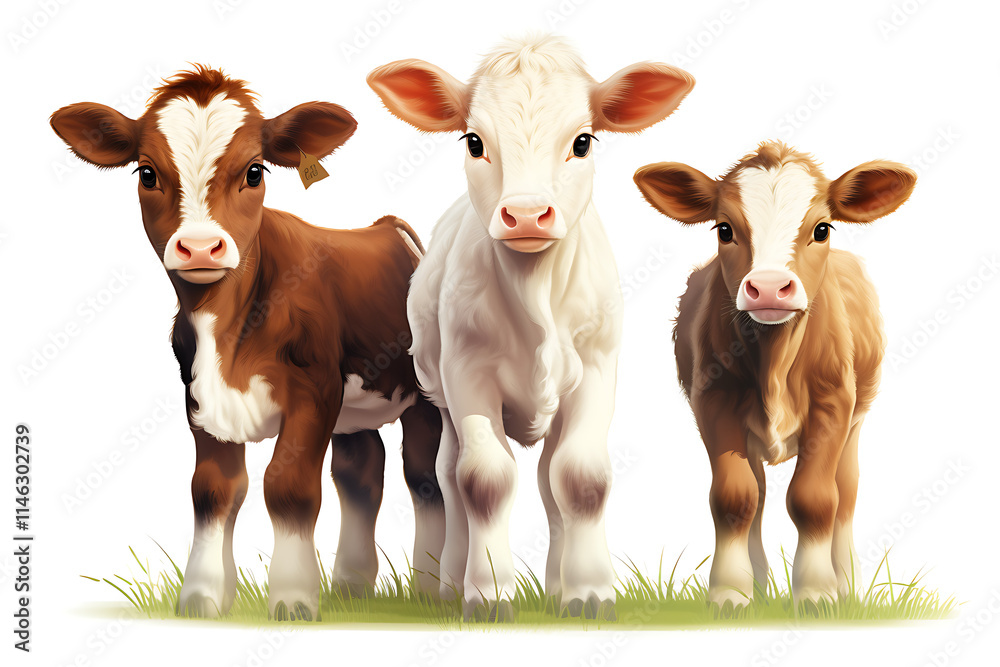Cute standing three little calves in a field, perfect for farm and animal-themed projects and illustrations. Cute standing three little calves in a field, perfect for farm and animal-themed projects and illustrations.