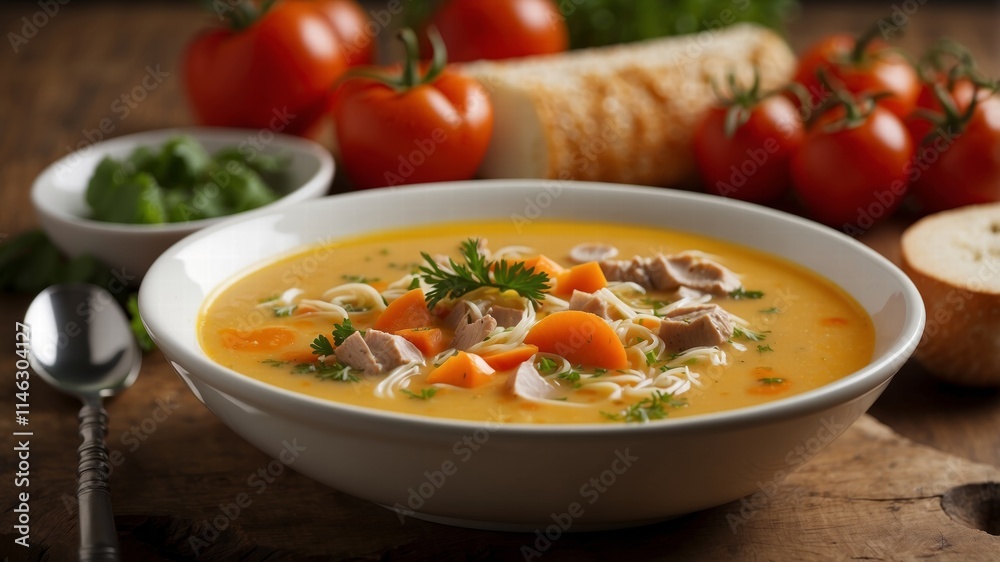 Pumpkin and carrot soup with cream on grey stone background. Close up. side view Pumpkin and carrot soup with cream on grey stone background. Close up. side view