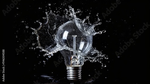 Creative concept of a light bulb formed from a dynamic splash of water, symbolizing innovation, sustainability, and eco-friendly ideas. photo