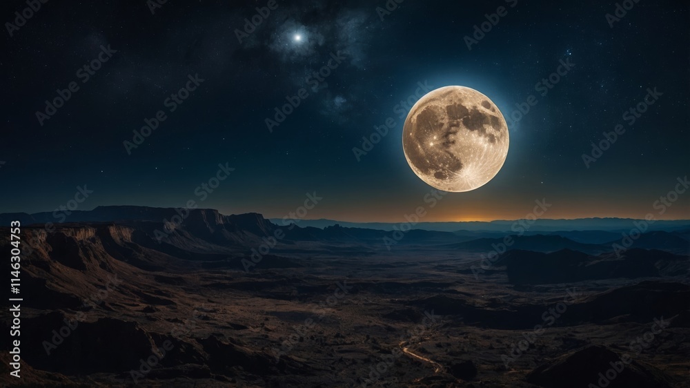 Night sky with full bright moon in the clouds. Generate Ai