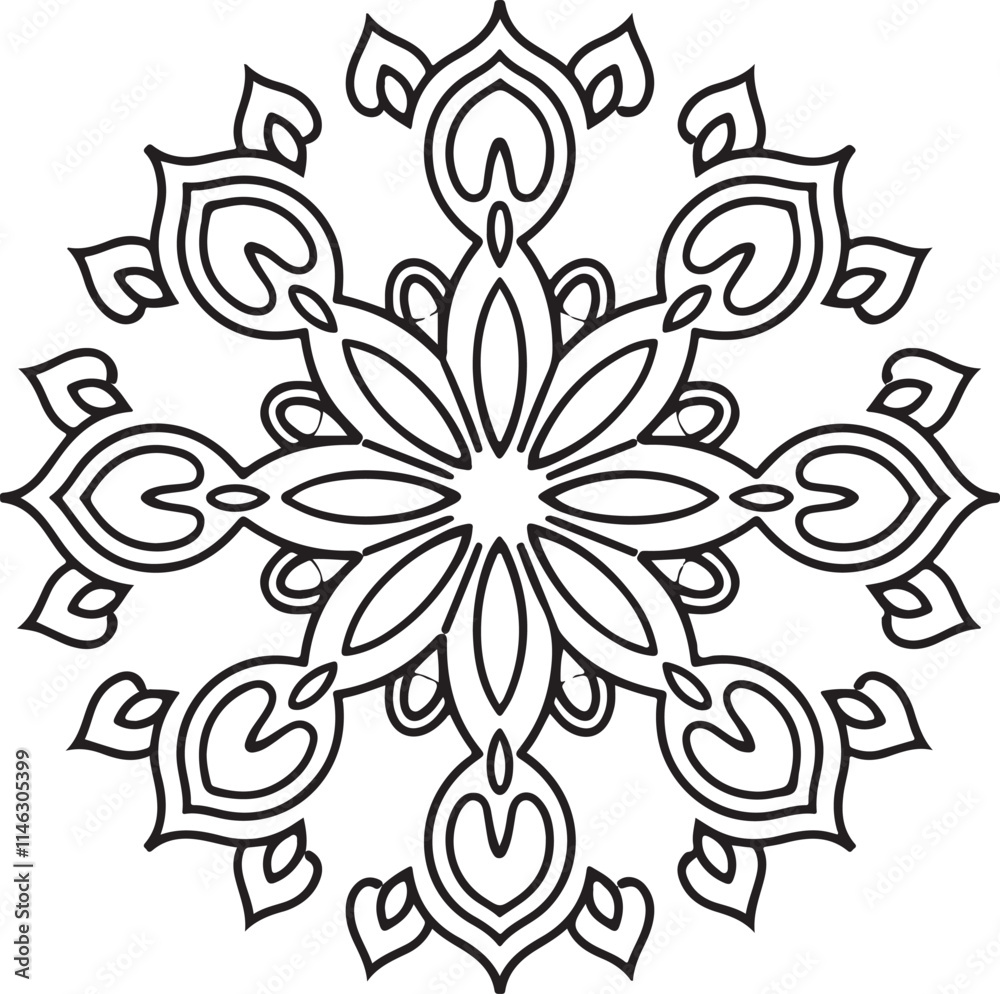 Mandala silhouette vector on a white background, mandala design for coloring book, vector mandala design Mandala silhouette vector on a white background, mandala design for coloring book, vector mandala design