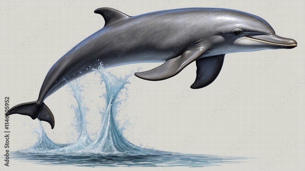 Obraz premium Dolphins realistic. Ocean or marine animals swim fishes with flippers deep blue sea underwater fauna decent realistic dolphins collection