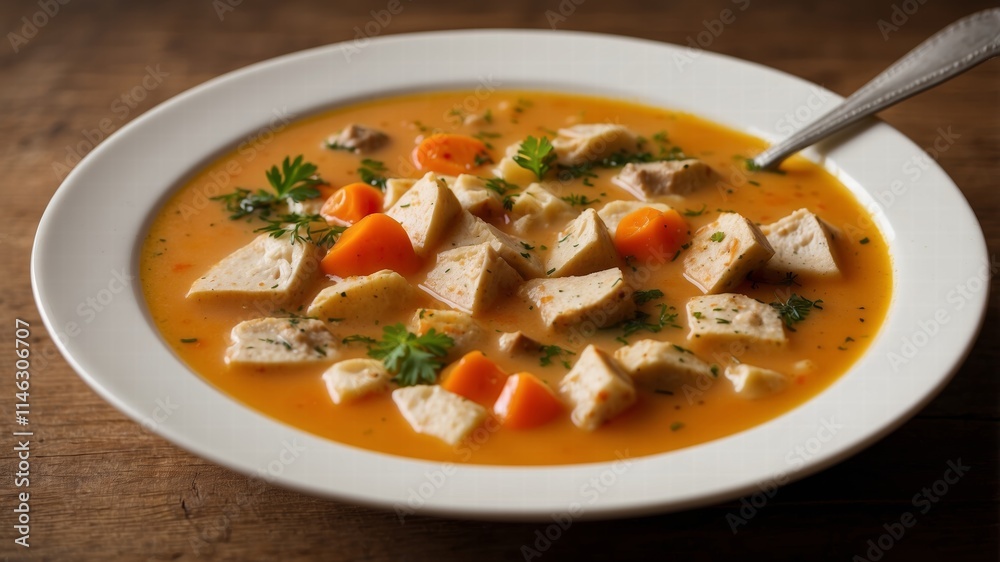 Pumpkin and carrot soup with cream on grey stone background. Close up. side view Pumpkin and carrot soup with cream on grey stone background. Close up. side view