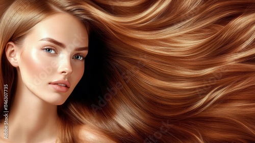 woman with long shiny auburn hair