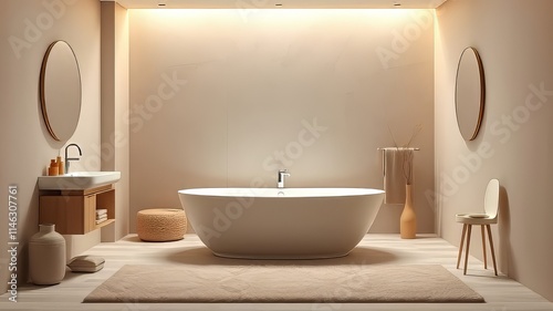 Beige Modern Bathroom with Bathtub - Interior Design Inspiration