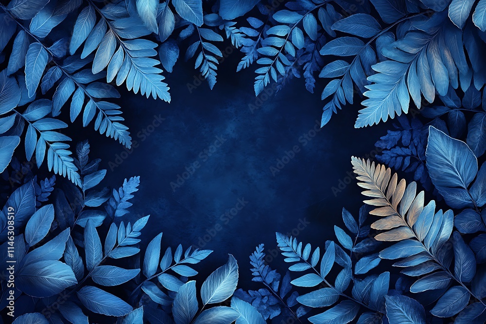 Striking Blue and Gold Leaves Frame a Dark Background