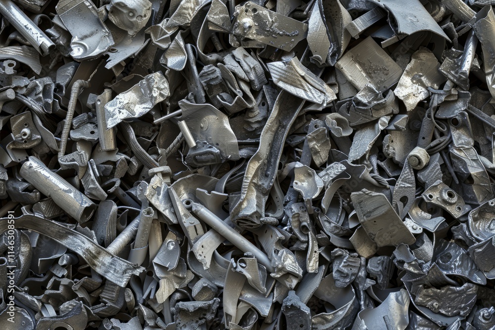 Pile of cast aluminum scrap. Detailed photo textured background Pile of cast aluminum scrap. Detailed photo textured background