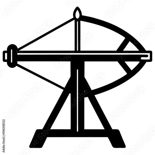 A Ballista (large crossbow used to launch bolts or stones at attackers) silhouette vector icon illustration,arrow,war weapons on white background.