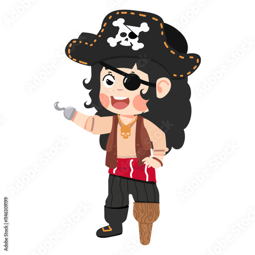 Kid girl character in pirate costume