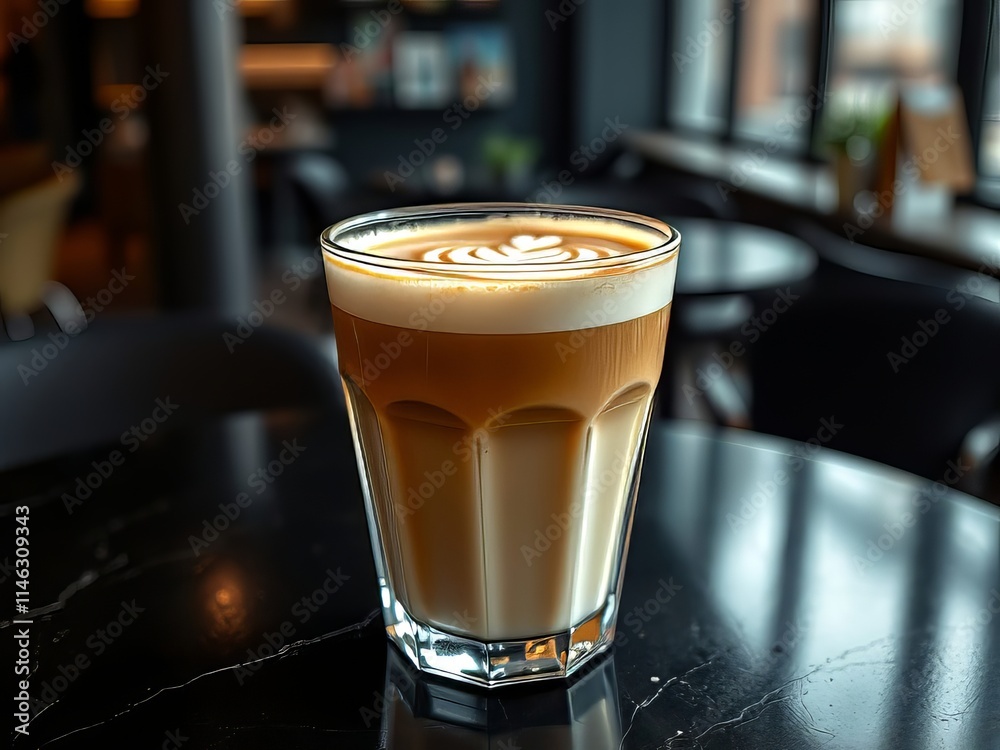 Close-Up Cold Latte on Black Table - Vibrant AI Photo Close-Up Cold Latte on Black Table - Vibrant AI Photo