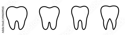 Tooth icon set in different style. Dentistry symbol. Clean tooth symbol.  healthy tooth icon. Teeth logo icon. Dental icons. Healthy glowing tooth icon set. Tooth Icon, Cleaning, and whitening teeth. 