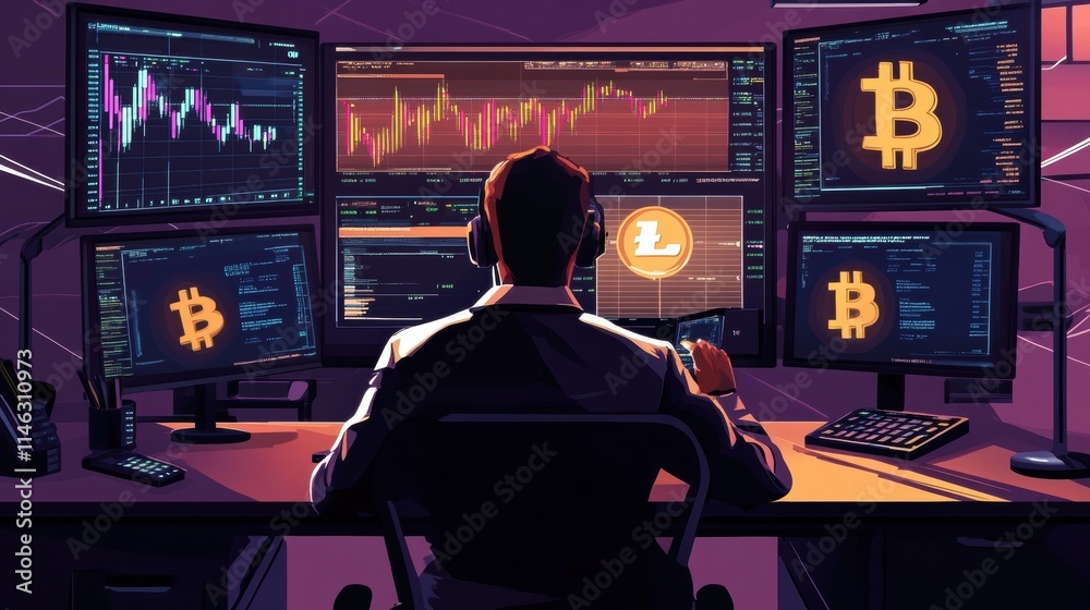cryptocurrency trader monitoring bitcoin and litecoin markets cryptocurrency trader monitoring bitcoin and litecoin markets