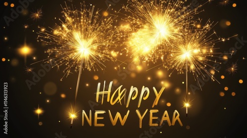 Wallpaper Mural Beautiful holiday web banner or billboard with Golden sparkling Happy New Year sparklers on festive firework background Torontodigital.ca