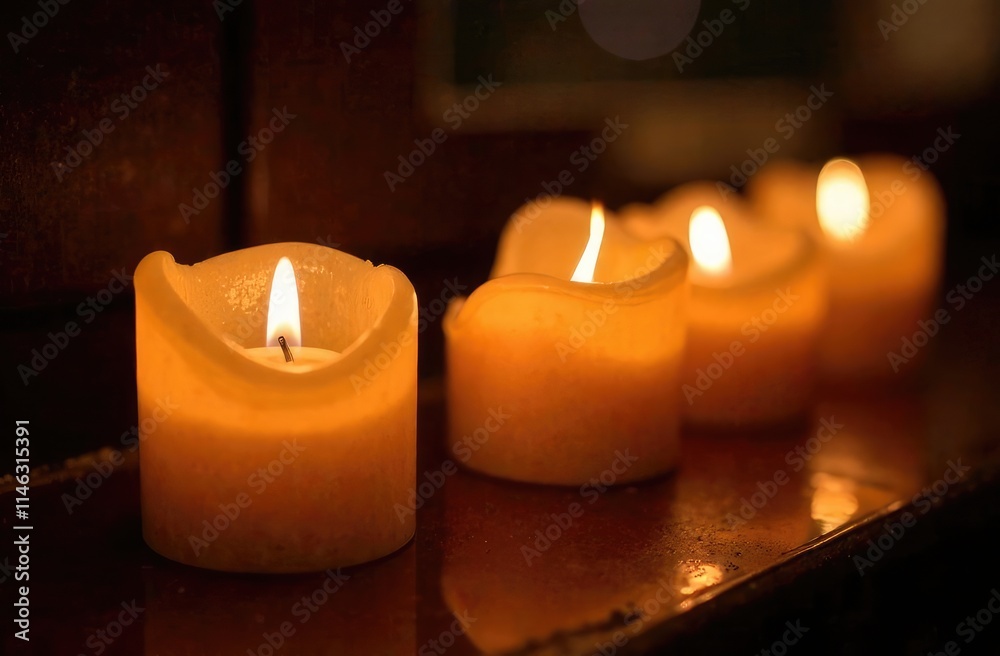 Candles in the dark with golden glow and bokeh effect for special moments Candles in the dark with golden glow and bokeh effect for special moments