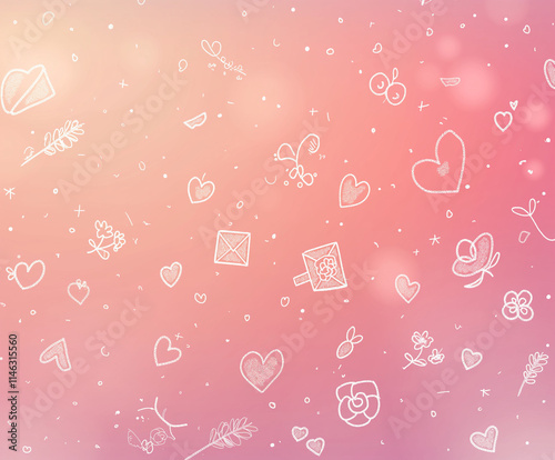 Adorable Valentine’s Day Background with Hand-Drawn Hearts and Cupid Elements
