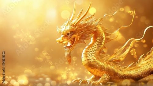 2012 Happy New Year Golden Chinese Dragon on Blurred Background photo