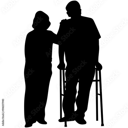 Elderly Couple Silhouette. Vector silhouettes of elderly couples.