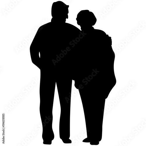 Elderly Couple Silhouette. Vector silhouettes of elderly couples.